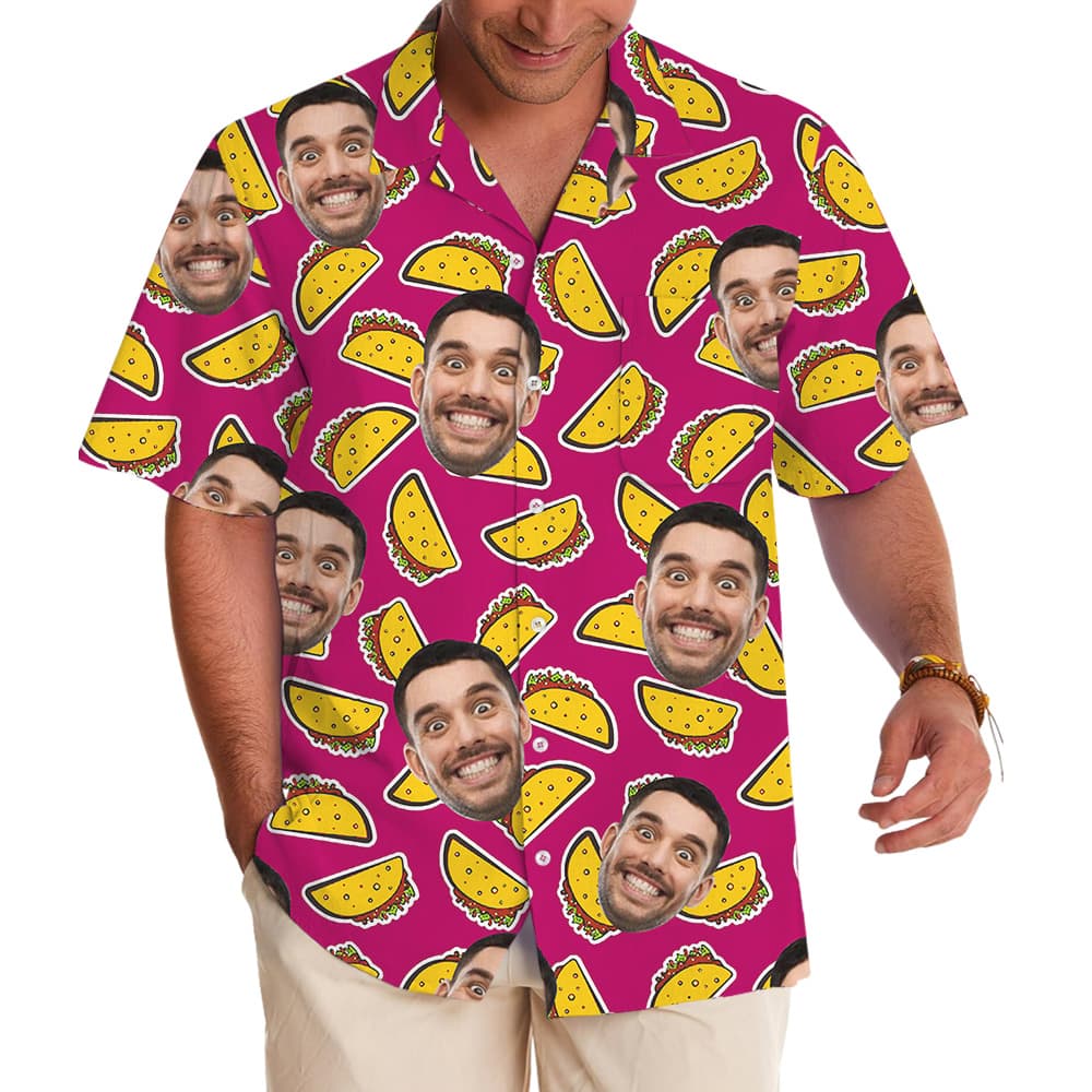 Funny Taco Custom Face Pink Hawaiian Shirt