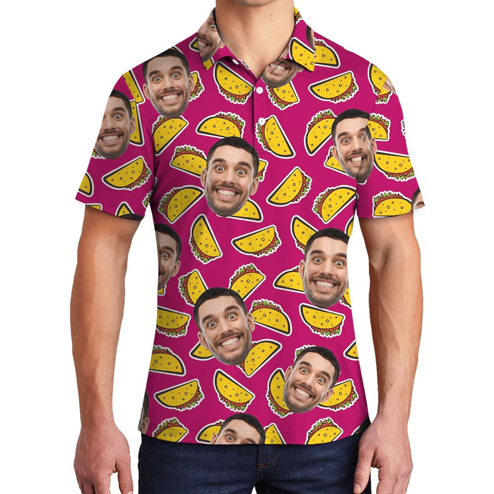 Funny Taco Custom Face Pink Polo Shirt