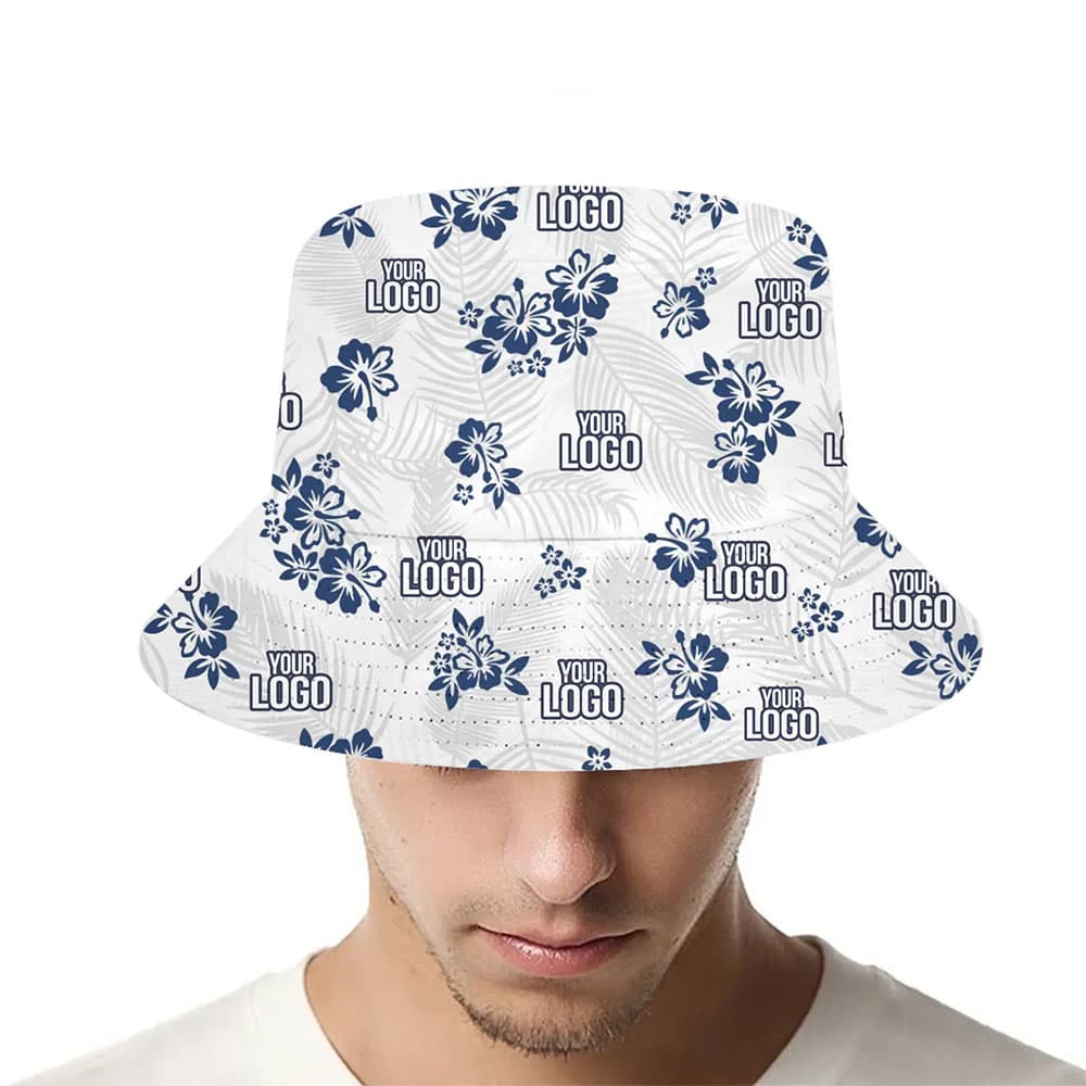 Monochrome Hibiscus Custom Logo Bucket Hat