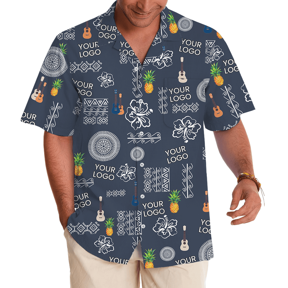 Navy Pineapple Hawaiian Shirt With Custom Logo (4)
