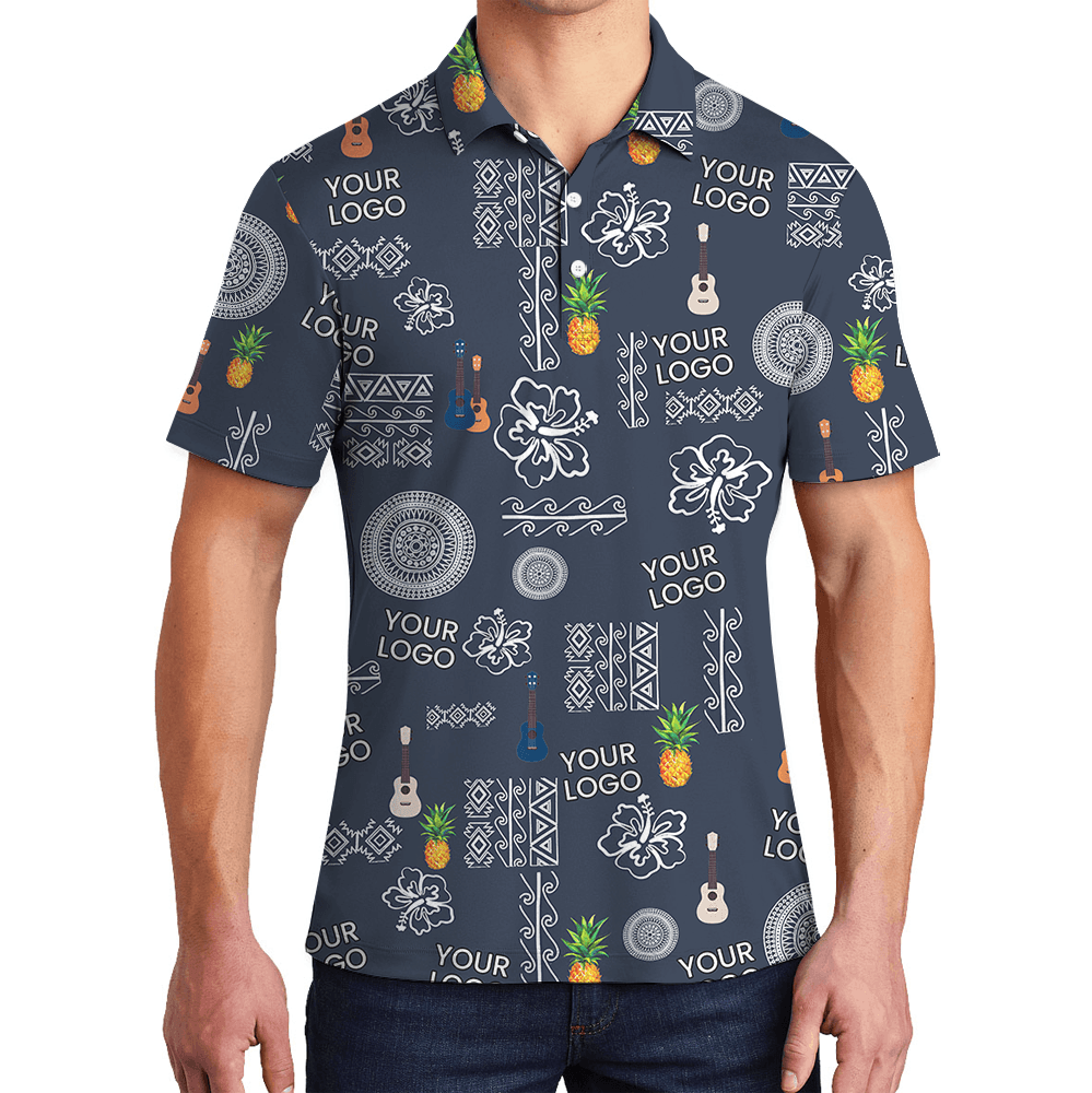 Navy Pineapple Polo Shirt With Custom Logo (1)