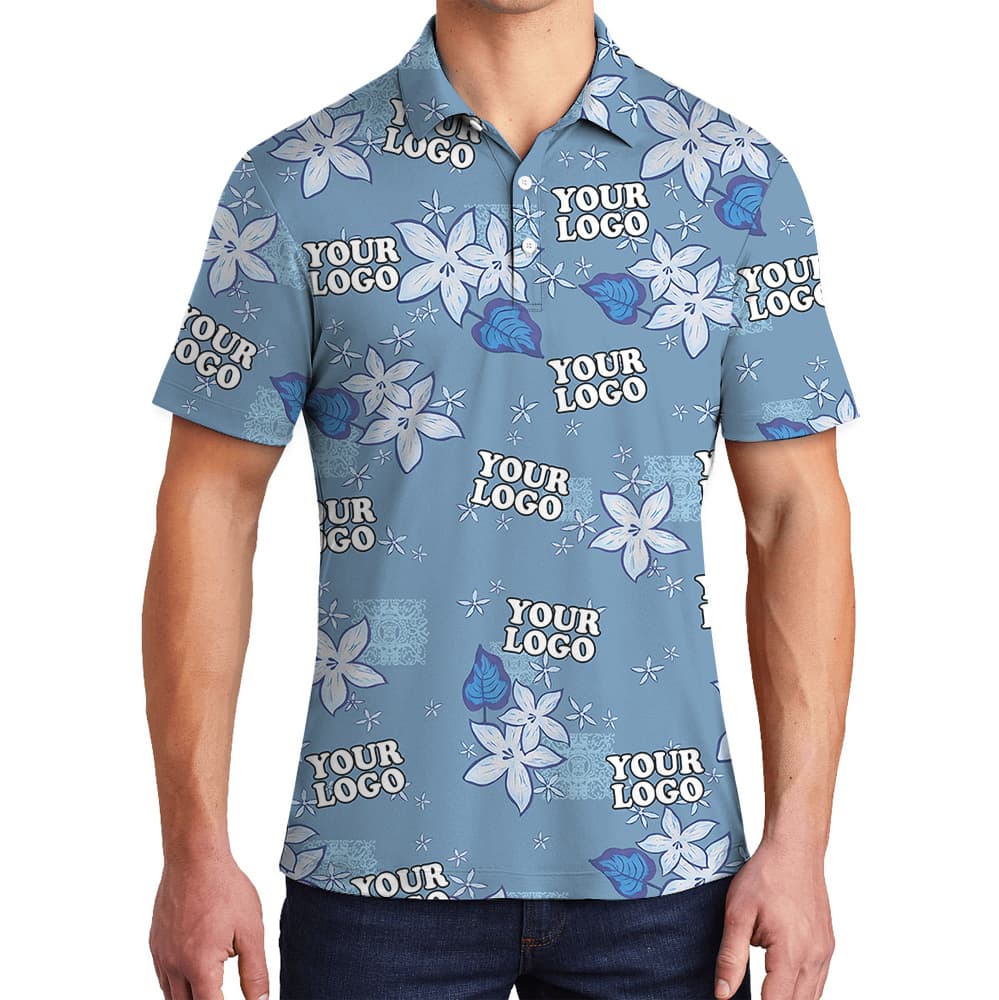 Plumeria Flower Pattern Custom Logo Polo Shirt