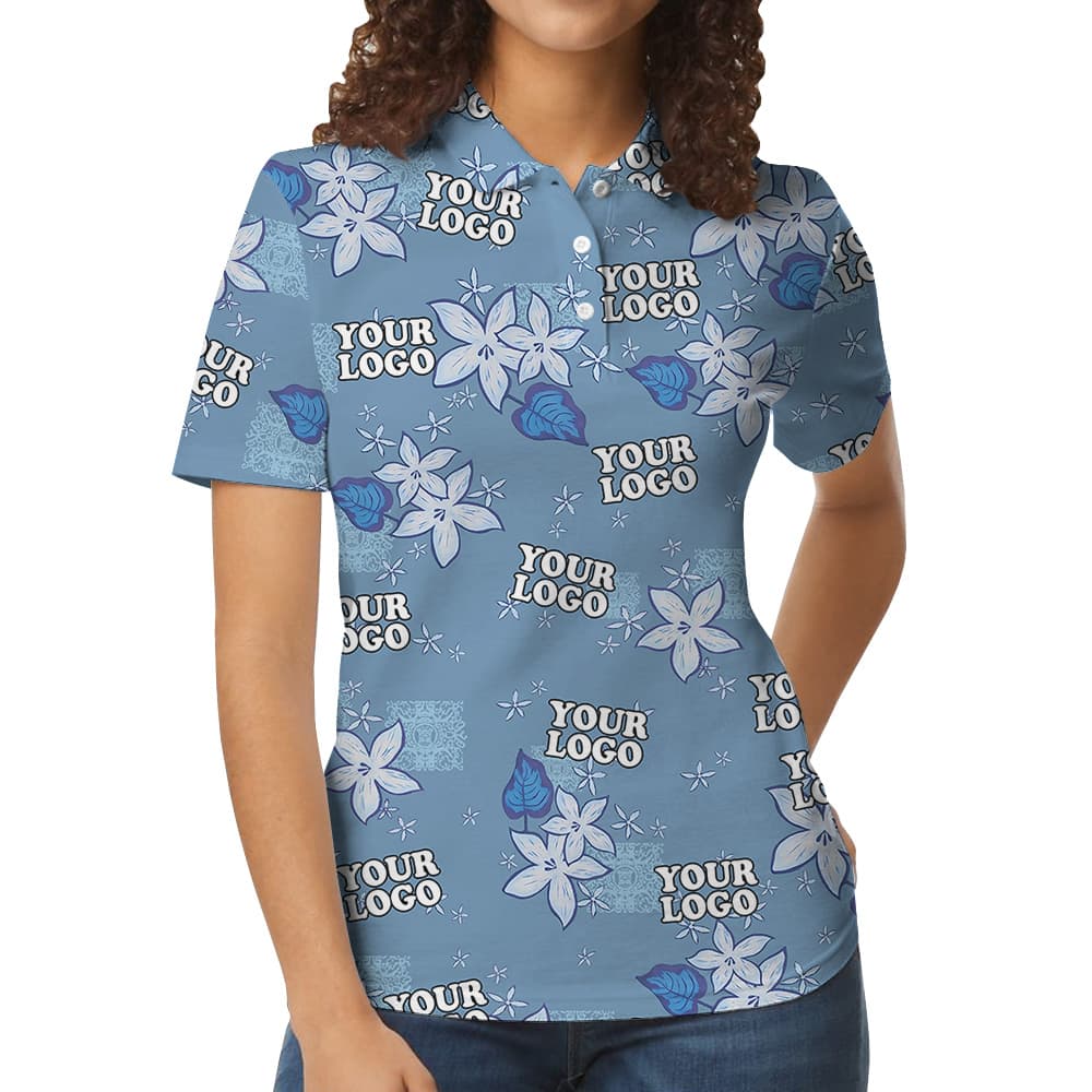 Plumeria Flower Pattern Custom Logo Polo Shirt