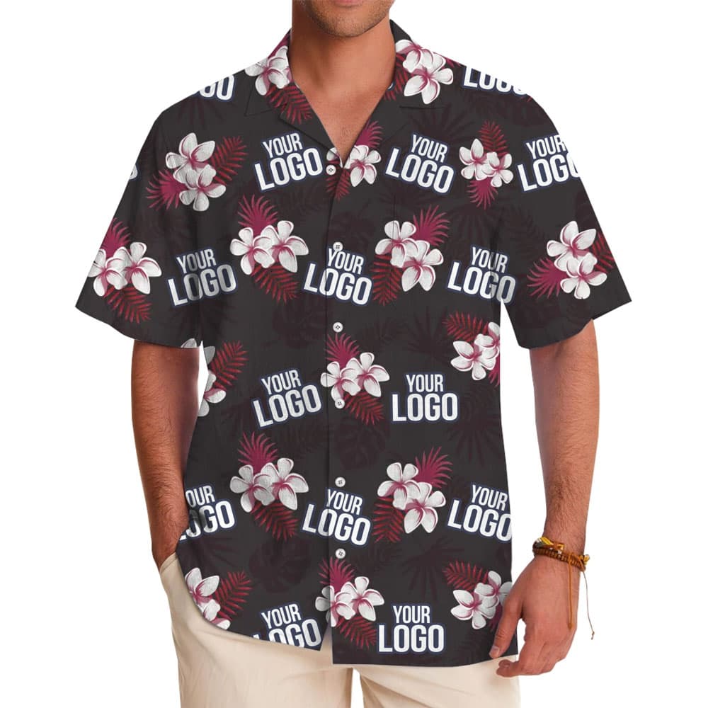 Plumeria With Red Palm Leaf Custom Logo Hawaiian Shirt
