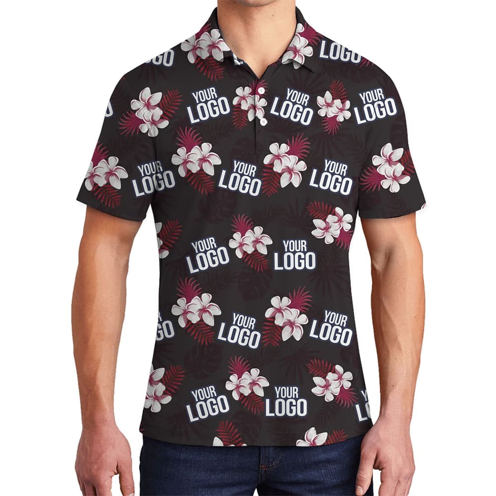 Plumeria With Red Palm Leaf Custom Logo Polo Shirt