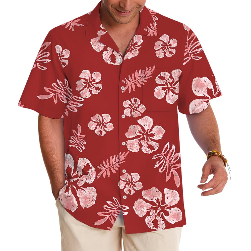 Tropical Red Hibiscus Hawaiian Shirt