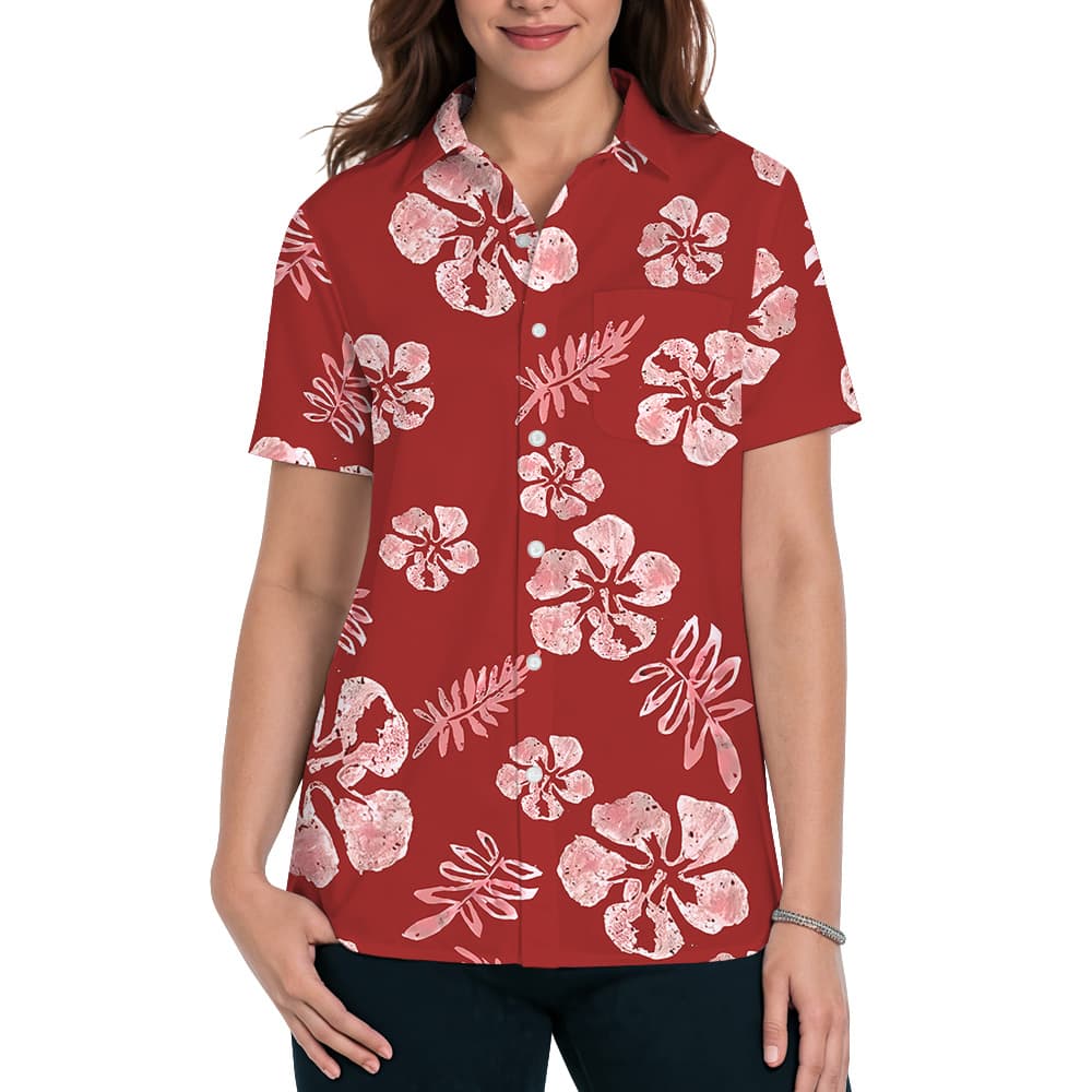 Tropical Custom Logo Red Hibiscus Hawaiian Shirt