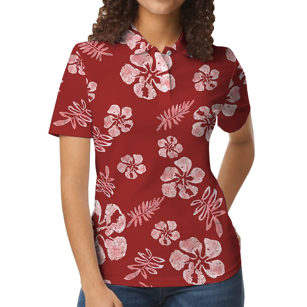 Tropical Custom Logo Red Hibiscus Polo Shirt