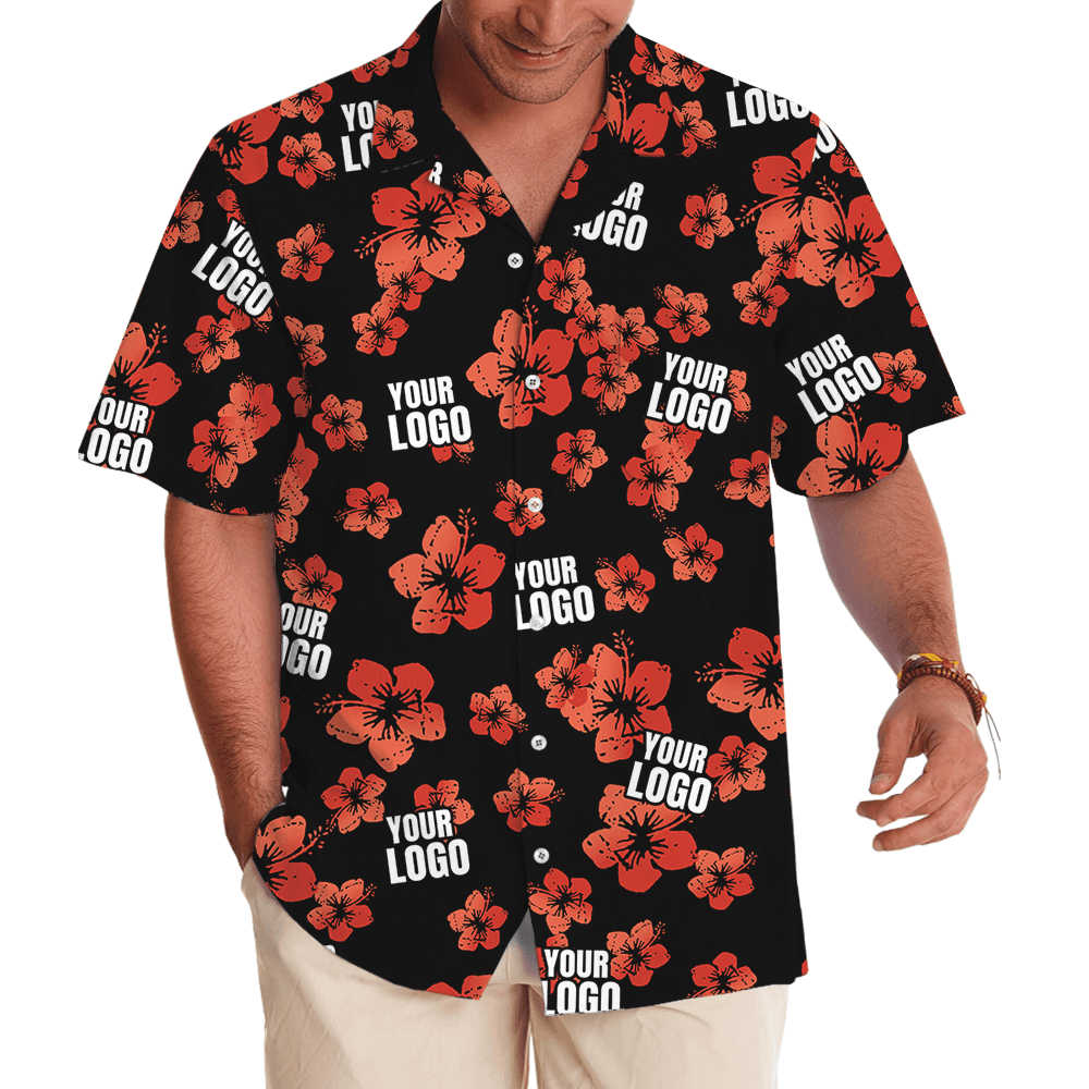 Vintage Custom Logo Black And Red Hibiscus Hawaiian Shirt (3)