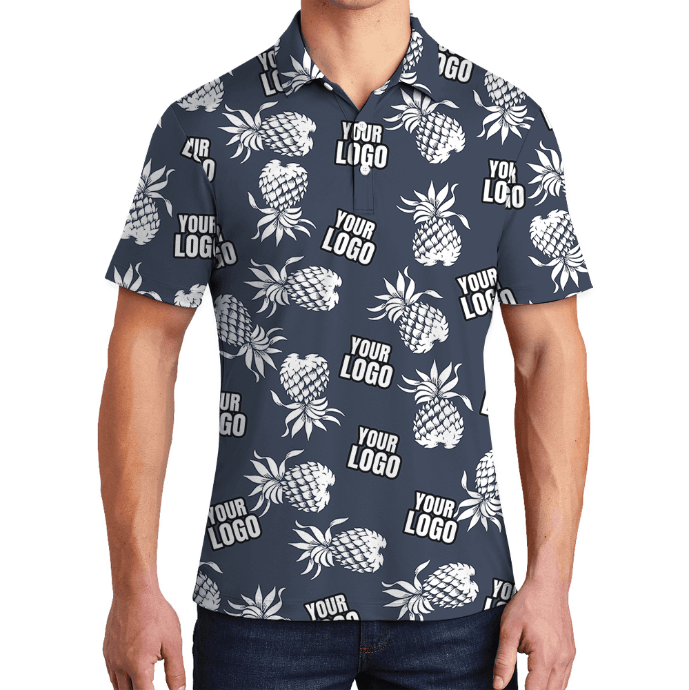 Vintage Custom Logo Navy Pineapple Polo Shirt (1)
