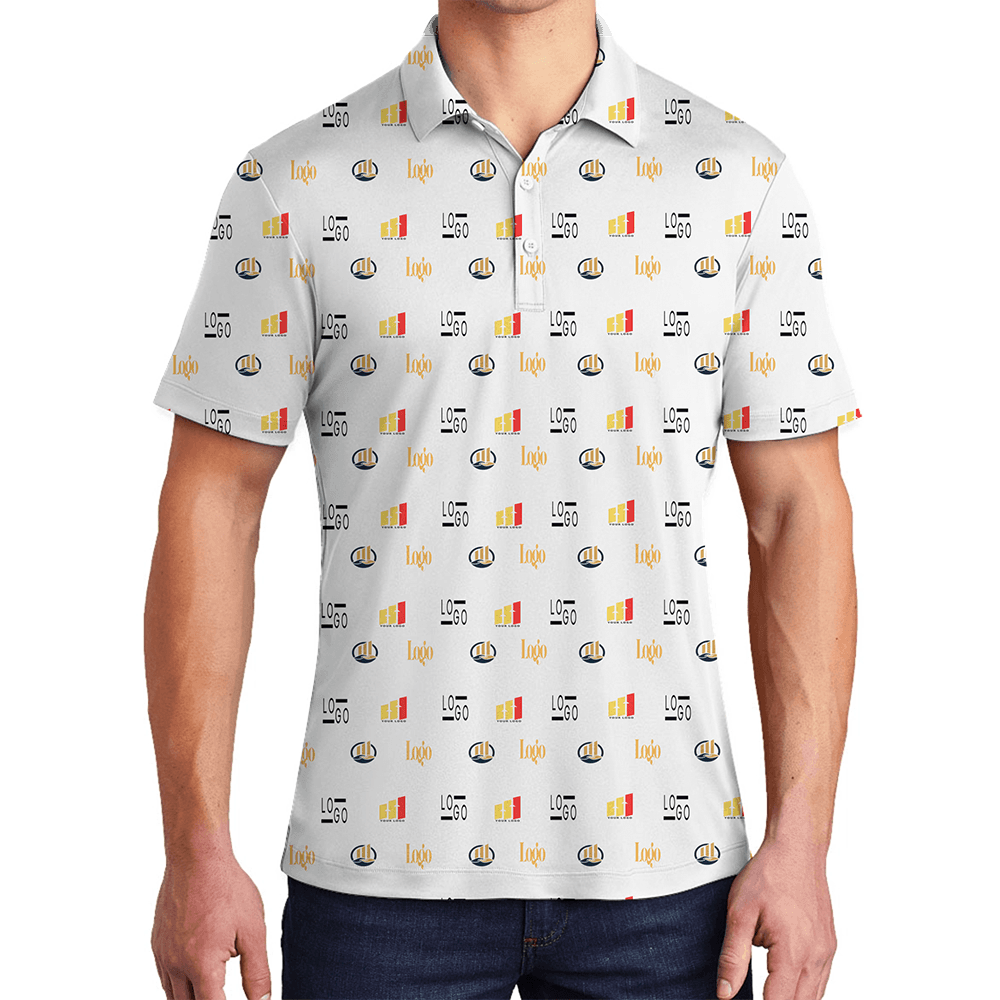 Custom Hawaiian Shirts and Shorts polo-shirt-with-colorful-logo-patterns-evenly-printed-across-the-fabric.
