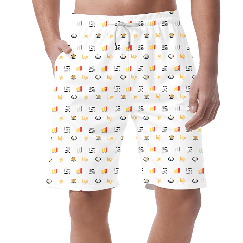 Hawaiian Shorts with Small Logo with-colorful-logo-patterns-printed-throughout.