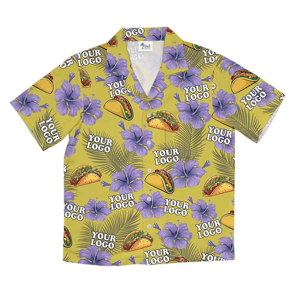Custom Logo Yellow Taco and Floral Pattern Hawaiian Shirt