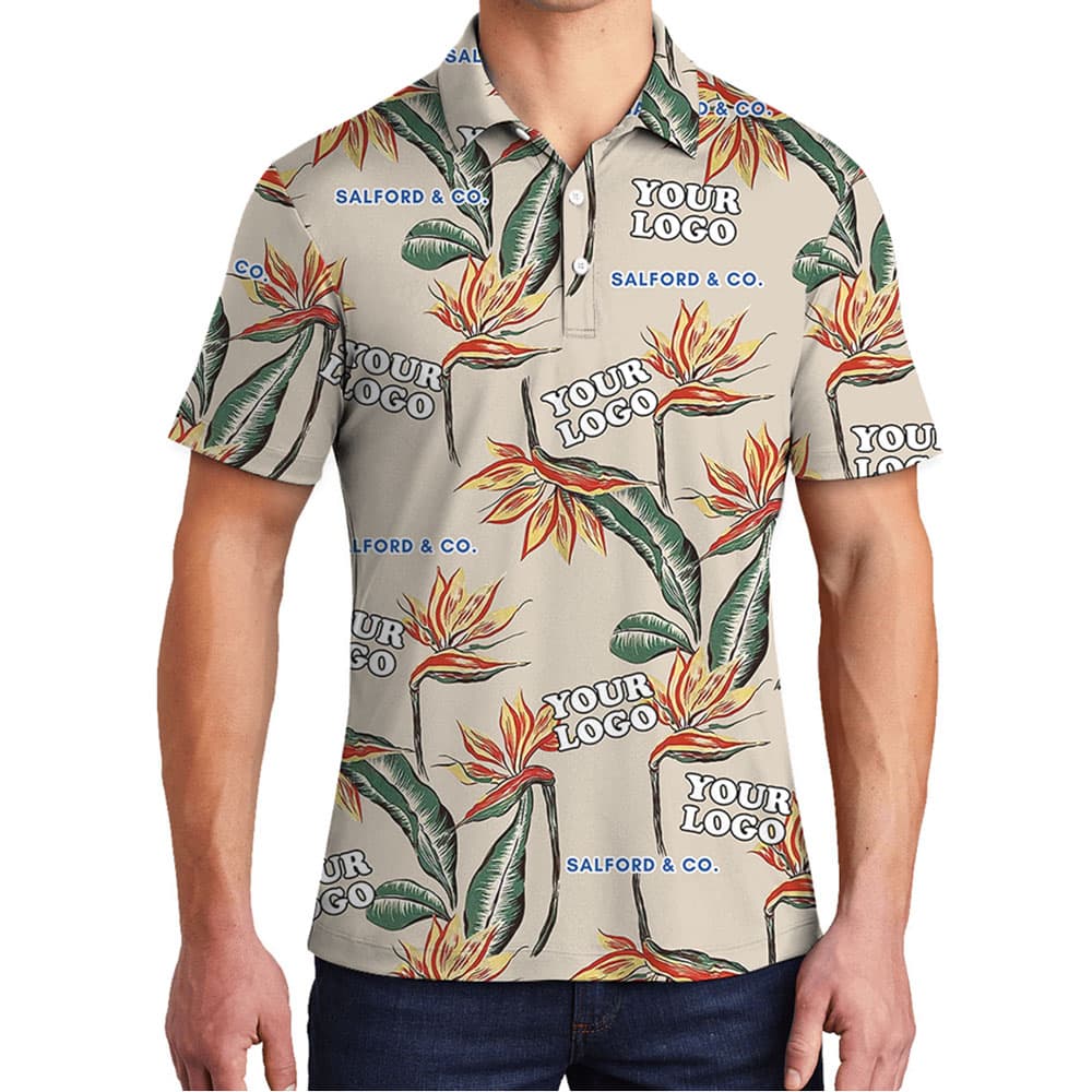 Custom Logo Bird of Paradise Pattern Polo Shirt