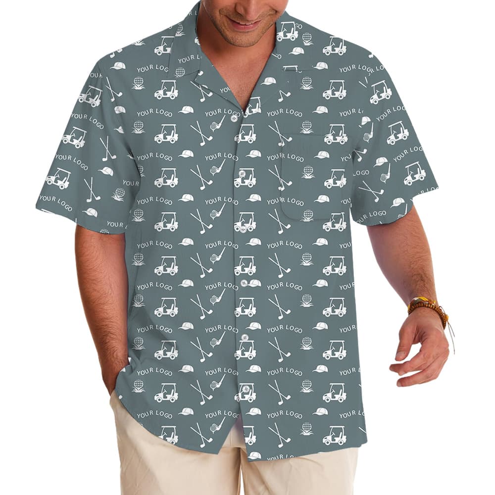 Blue Gray Custom Logo Hawaiian Shirt For Golf