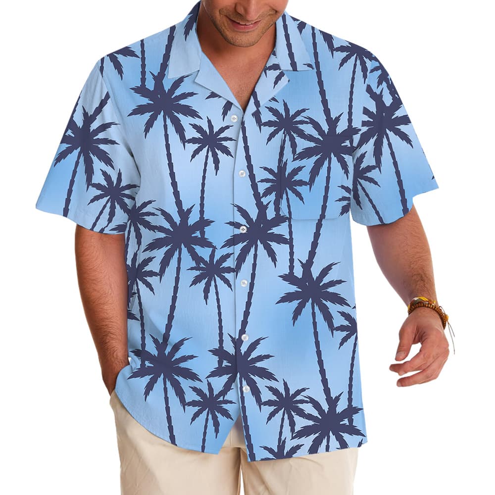 Blue Island Palm Seamless Pattern Hawaiian Shirt
