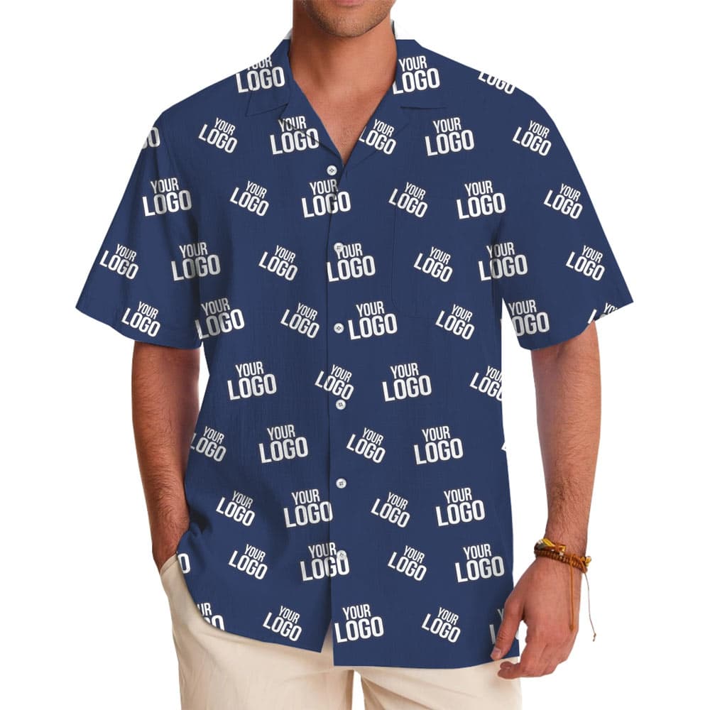 Custom Company Logo Hawaiian Shirt Navy