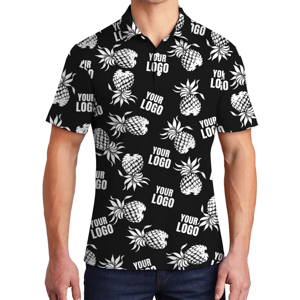 Custom Logo Black Pineapple Print Polo Shirt