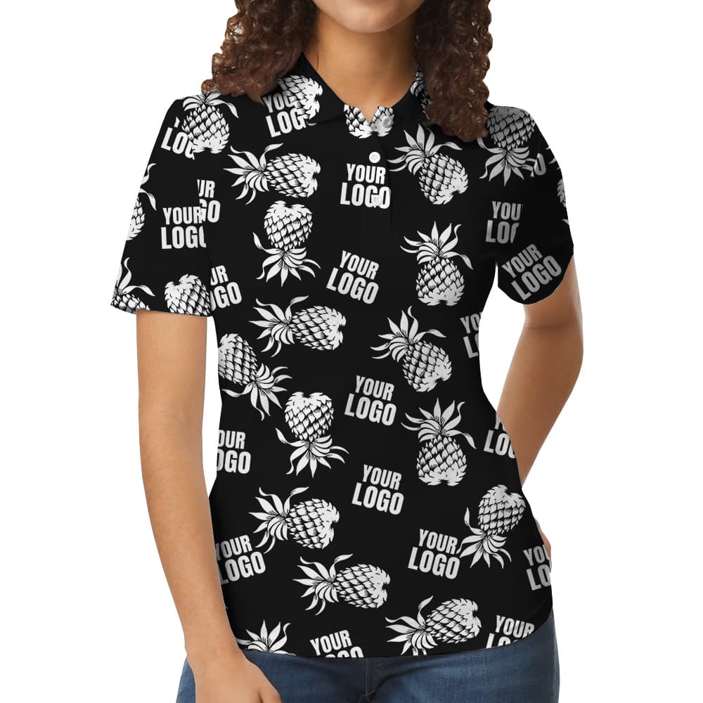 Custom Logo Black Pineapple Print Polo Shirt