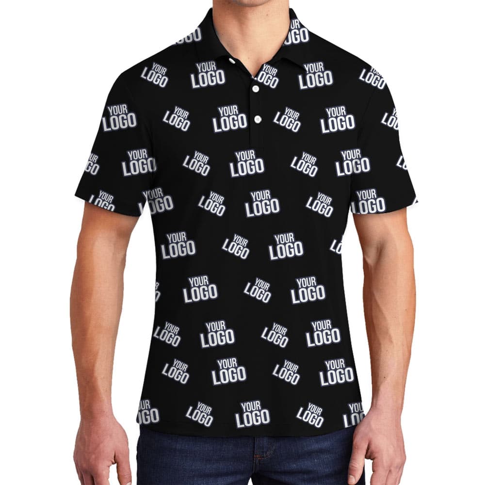 Custom Logo Collared Golf Polo Shirt With Live Preview Black