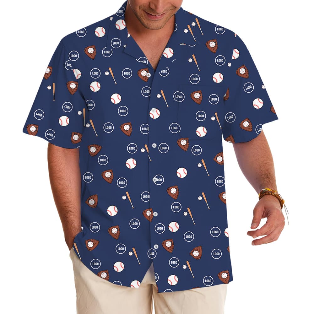 Custom Logo Navy Golf Pattern Hawaiian Shirt