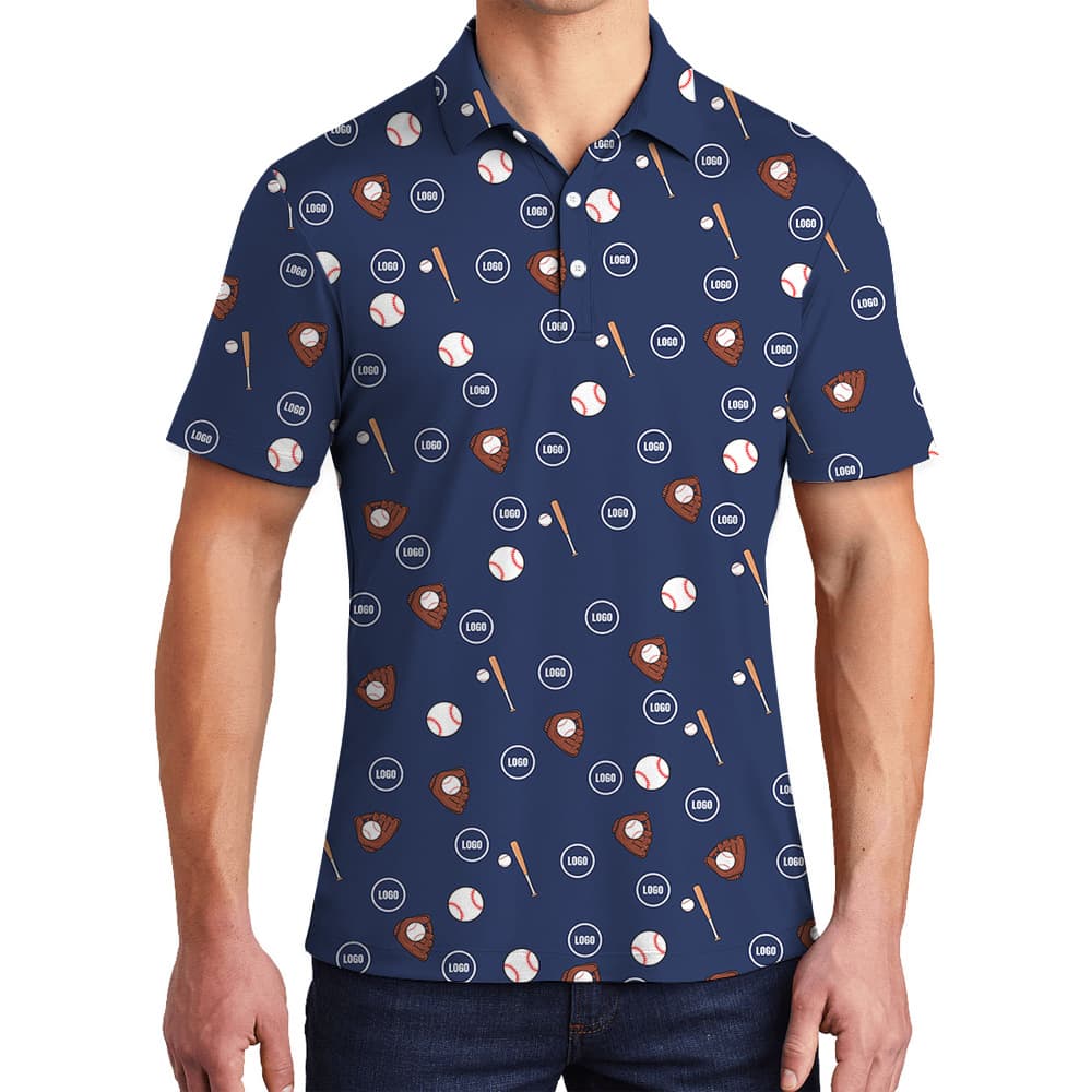 Custom Logo Navy Golf Pattern Polo Shirt (1)