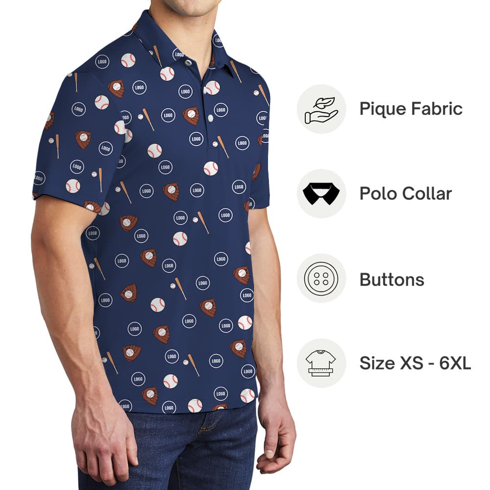 Custom Logo Navy Golf Pattern Polo Shirt