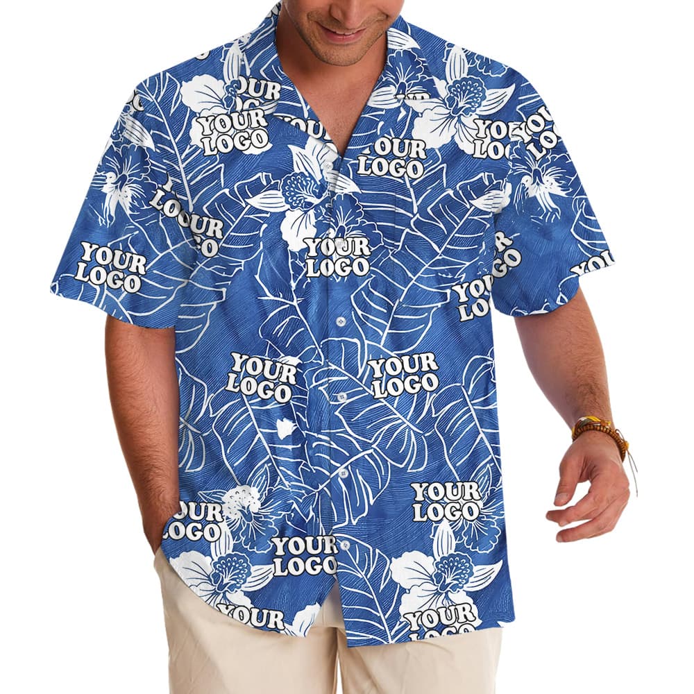 Custom Logo Ocean Background Banana Leaf Orchid Hawaiian Shirt