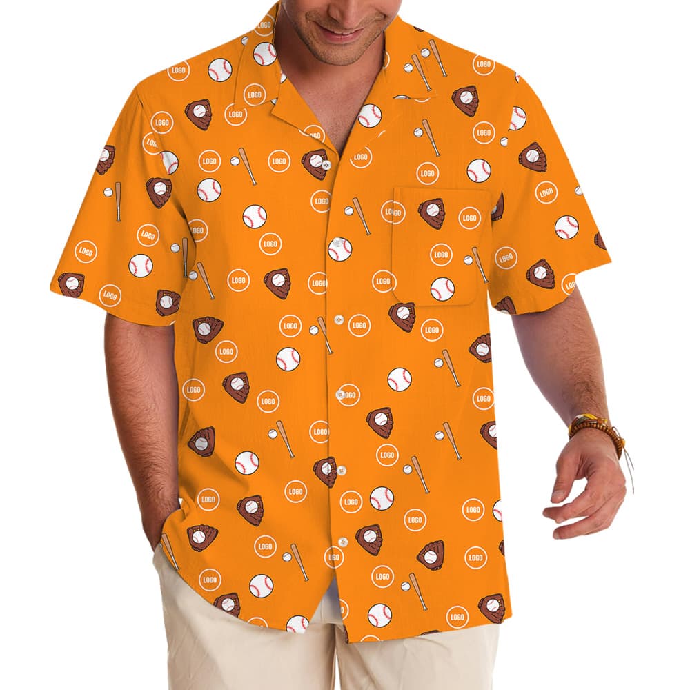 Custom Logo Orange Baseball Print Hawaiian Shirt