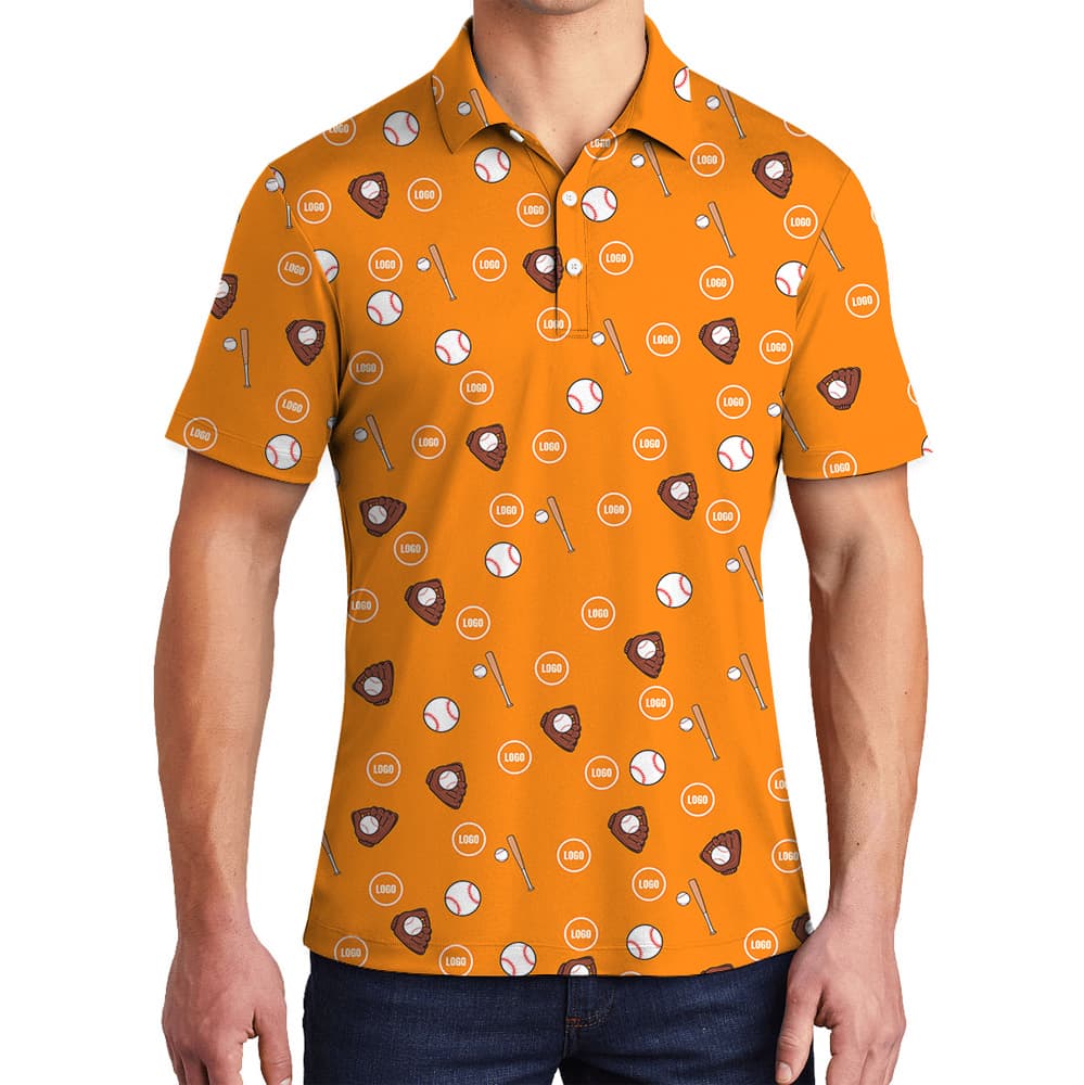 Custom Logo Orange Golf Print Polo Shirt