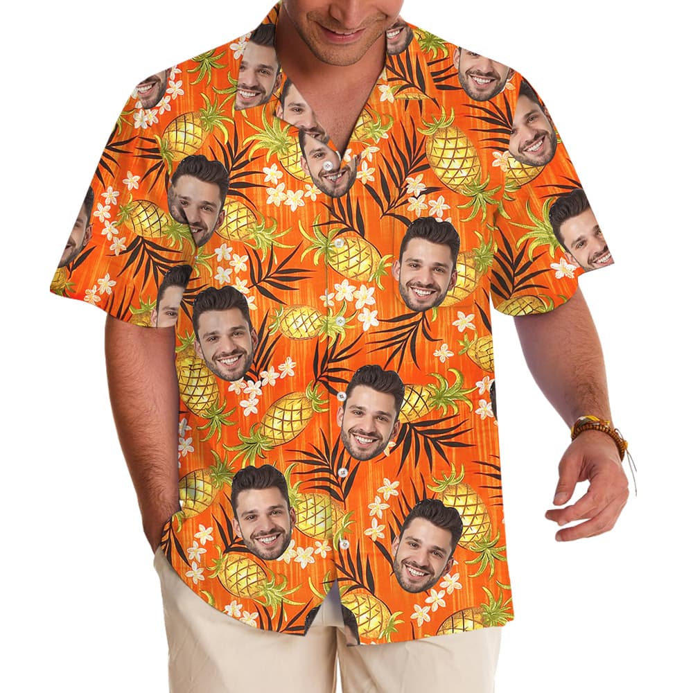 Custom Logo Orange Plumeria Pineapple Hawaiian Shirt