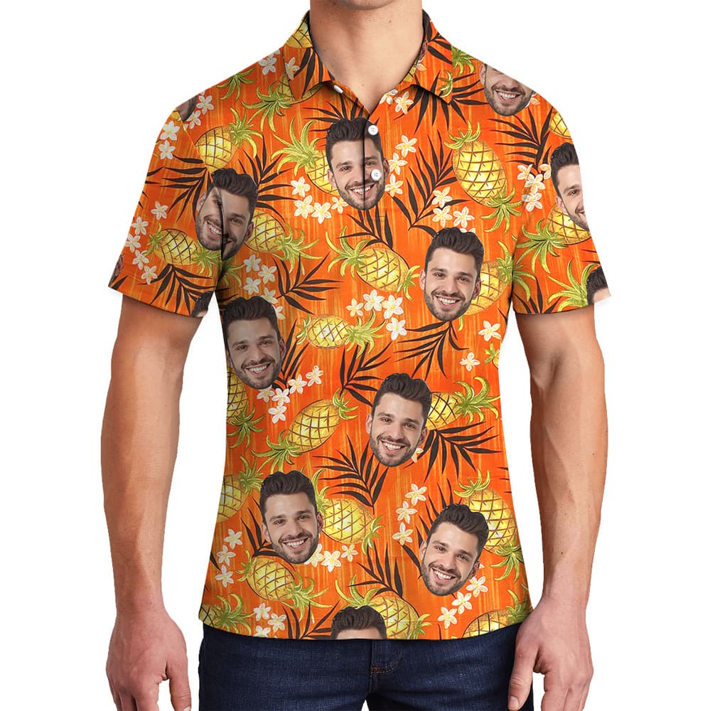 Custom Logo Orange Plumeria Pineapple Polo Shirt