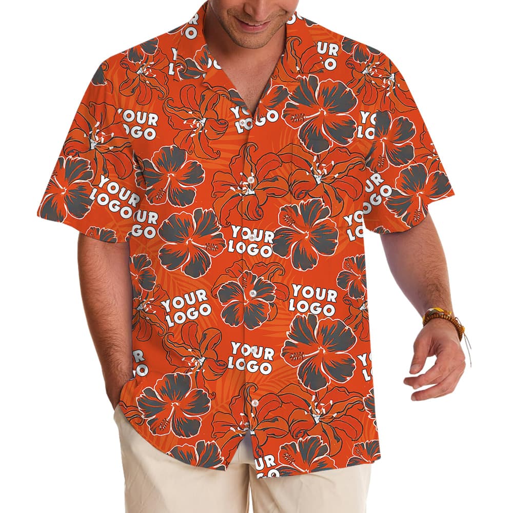 Custom Logo Red Hibiscus And Lily Pattern Hawaiian Shirt