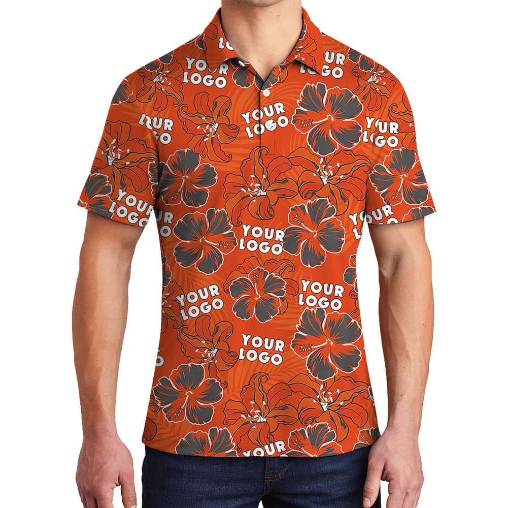 Custom Logo Red Hibiscus And Lily Pattern Polo Shirt