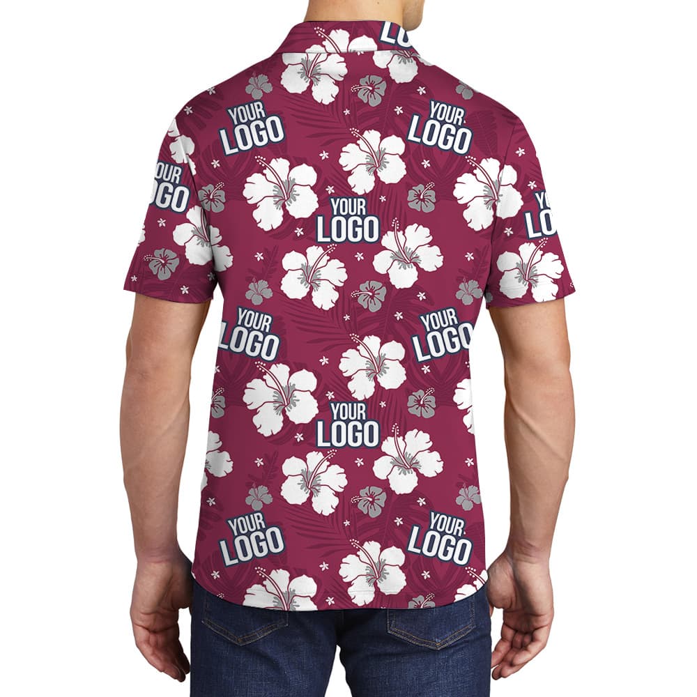 Custom Logo Red Hibiscus Print Polo Shirt