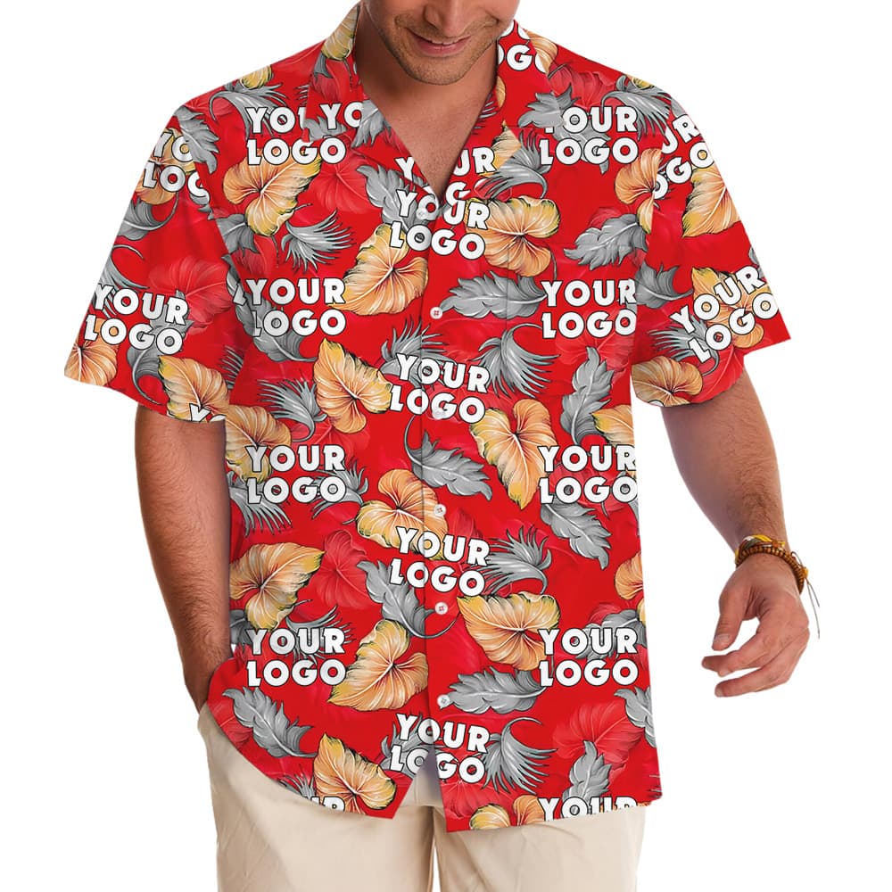 Custom Logo Tropical Fern Monstera Leaves Hawaiian Shirt