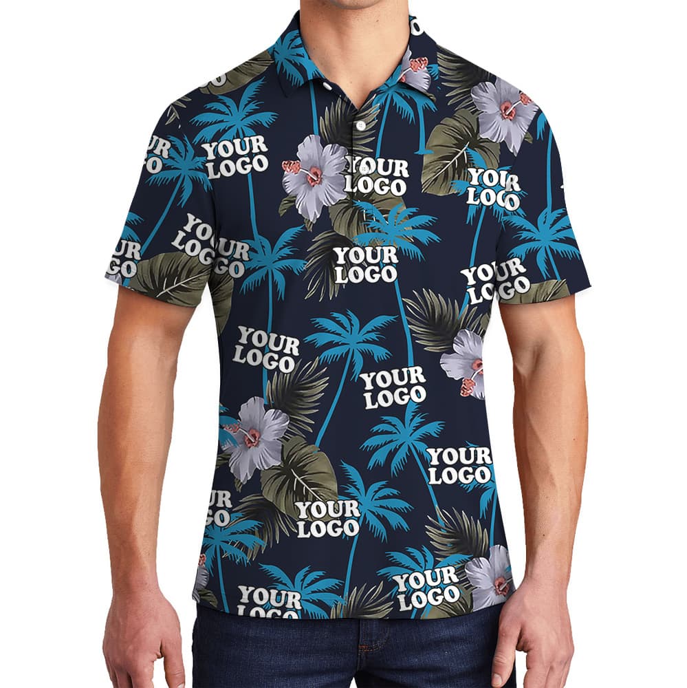 Custom Logo Tropical Night Floral Print Polo Shirt