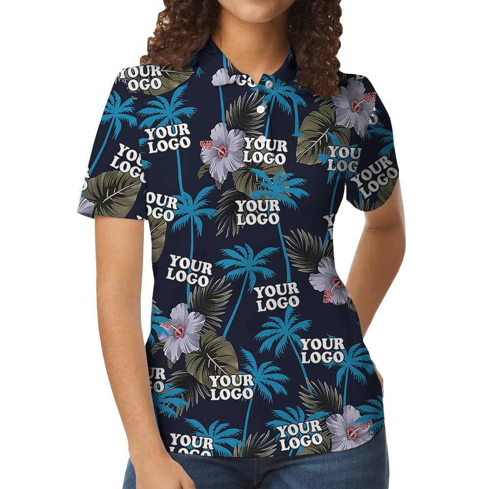 Custom Logo Tropical Night Floral Print Polo Shirt