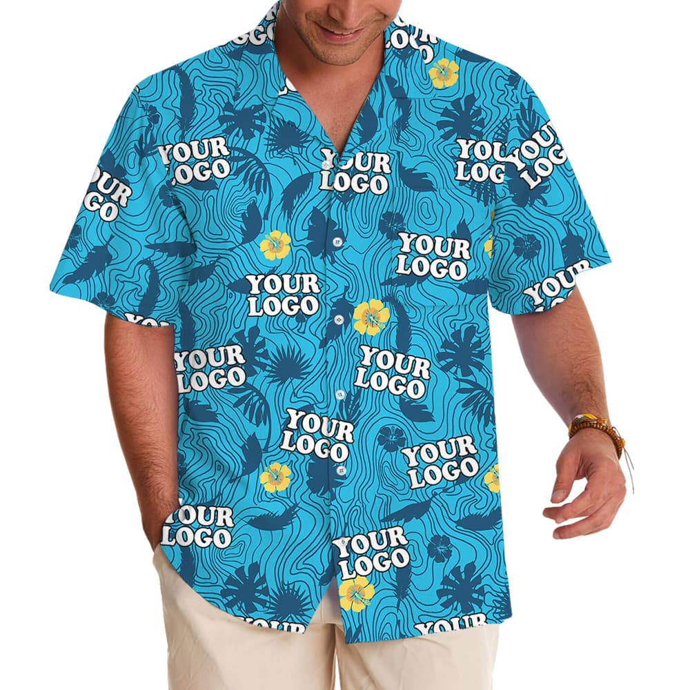 Hibiscus Wave Line Tropical Print Custom Logo Hawaiian Shirt