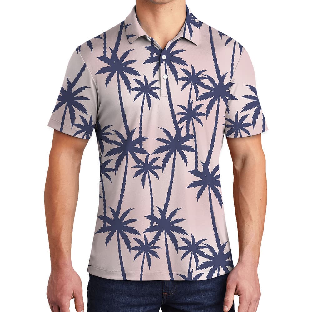 Island Palm Seamless Pattern Pink Polo Shirt