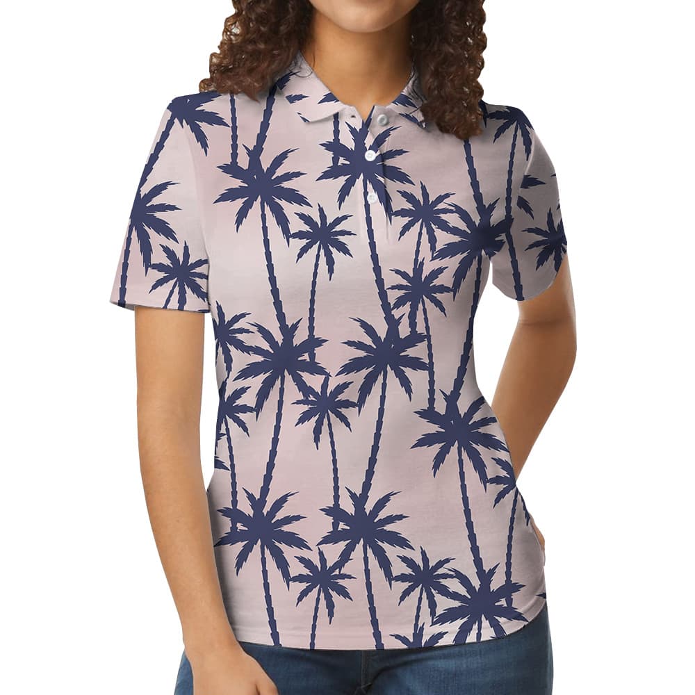Island Palm Seamless Pattern Pink Polo Shirt