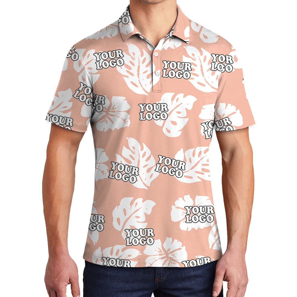 Minimal Tropical Leaf And Flower Print Custom Logo Polo Shirt