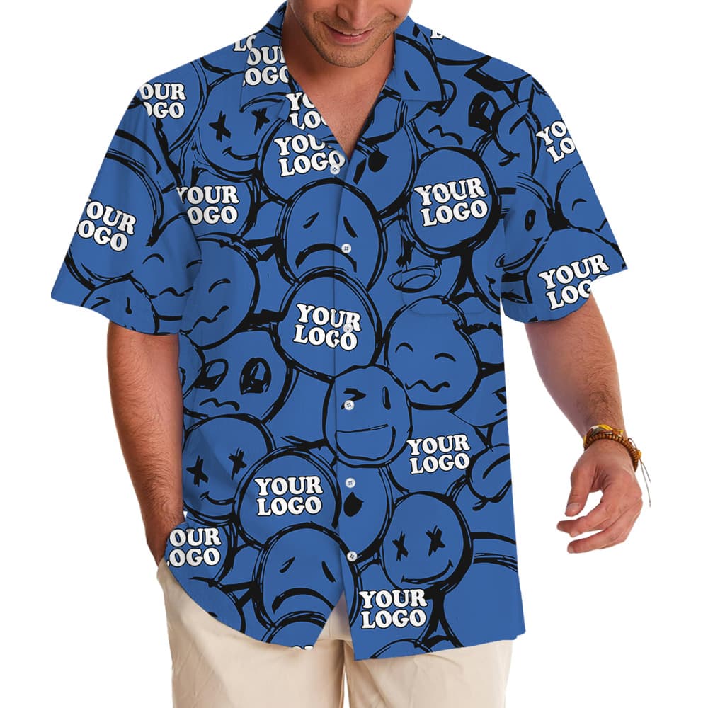 Navy Emoticon Design Custom Logo Hawaiian Shirt