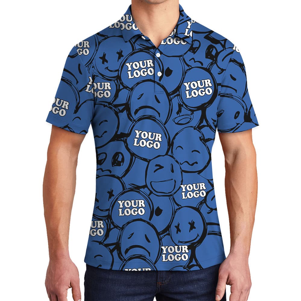 Navy Emoticon Design Custom Logo Polo Shirt