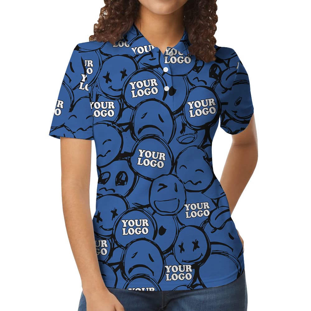 Navy Emoticon Design Custom Logo Polo Shirt
