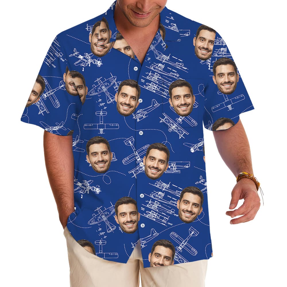 Navy Technical Aviation Theme Custom Face Hawaiian Shirt