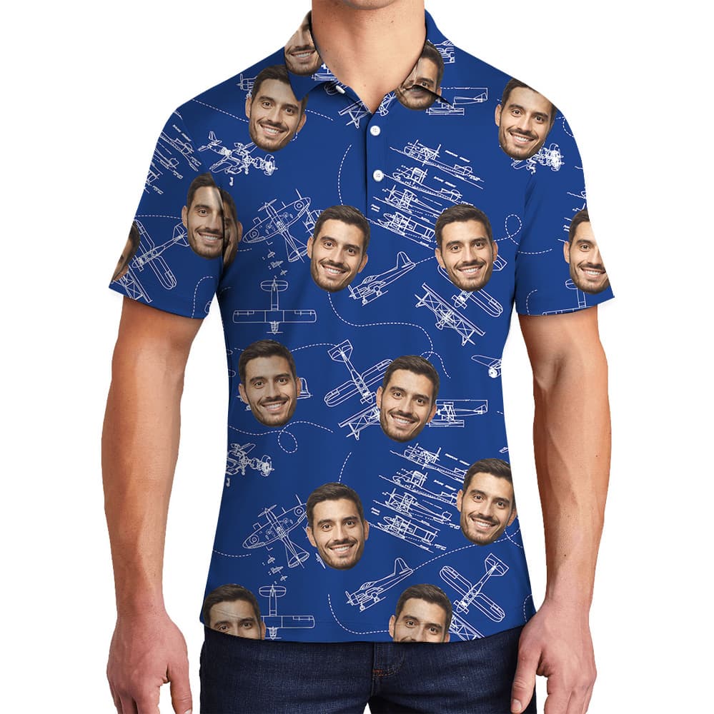 Navy Technical Aviation Theme Custom Face Polo Shirt