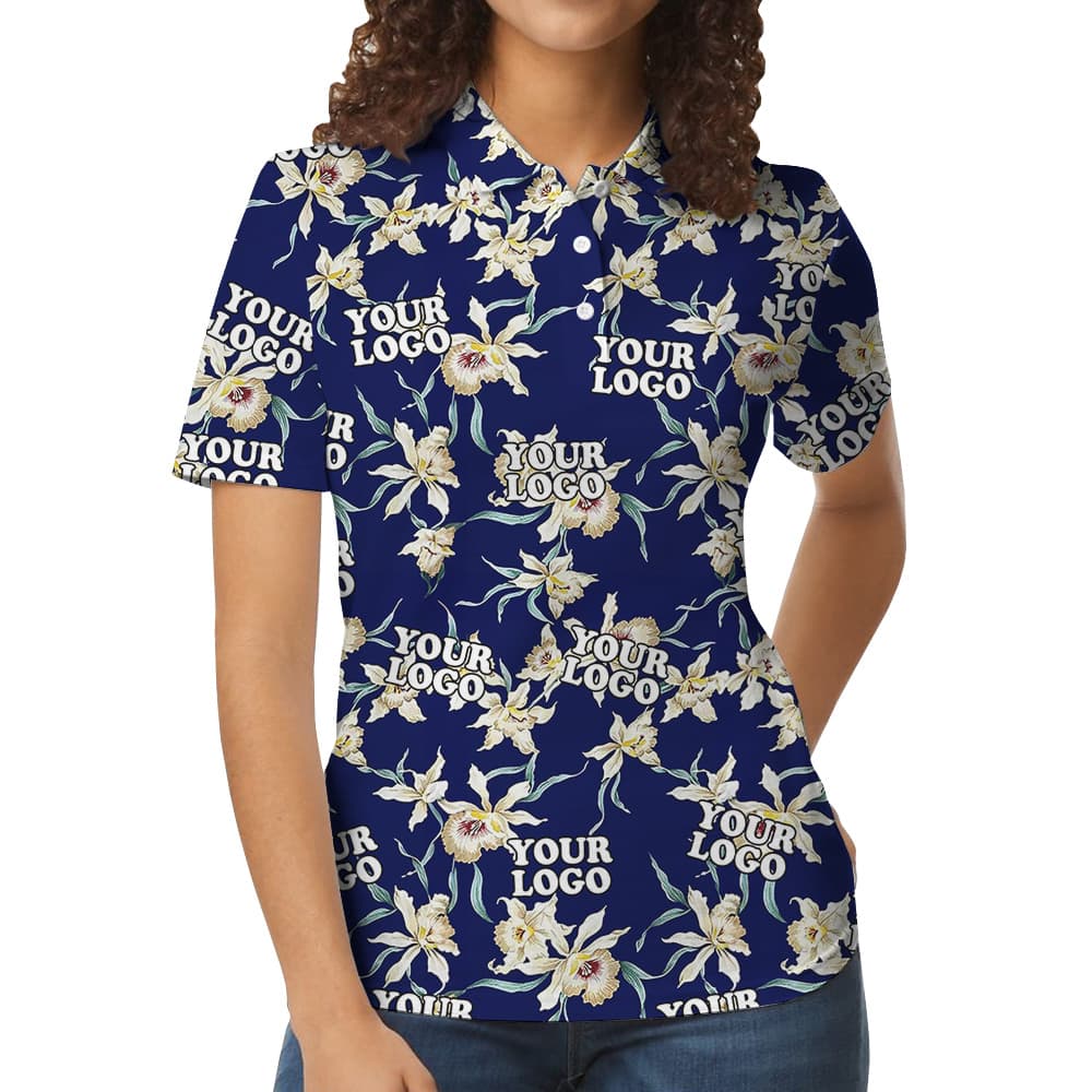 Orchid Bloom On Midnight Blue Custom Logo Polo Shirt