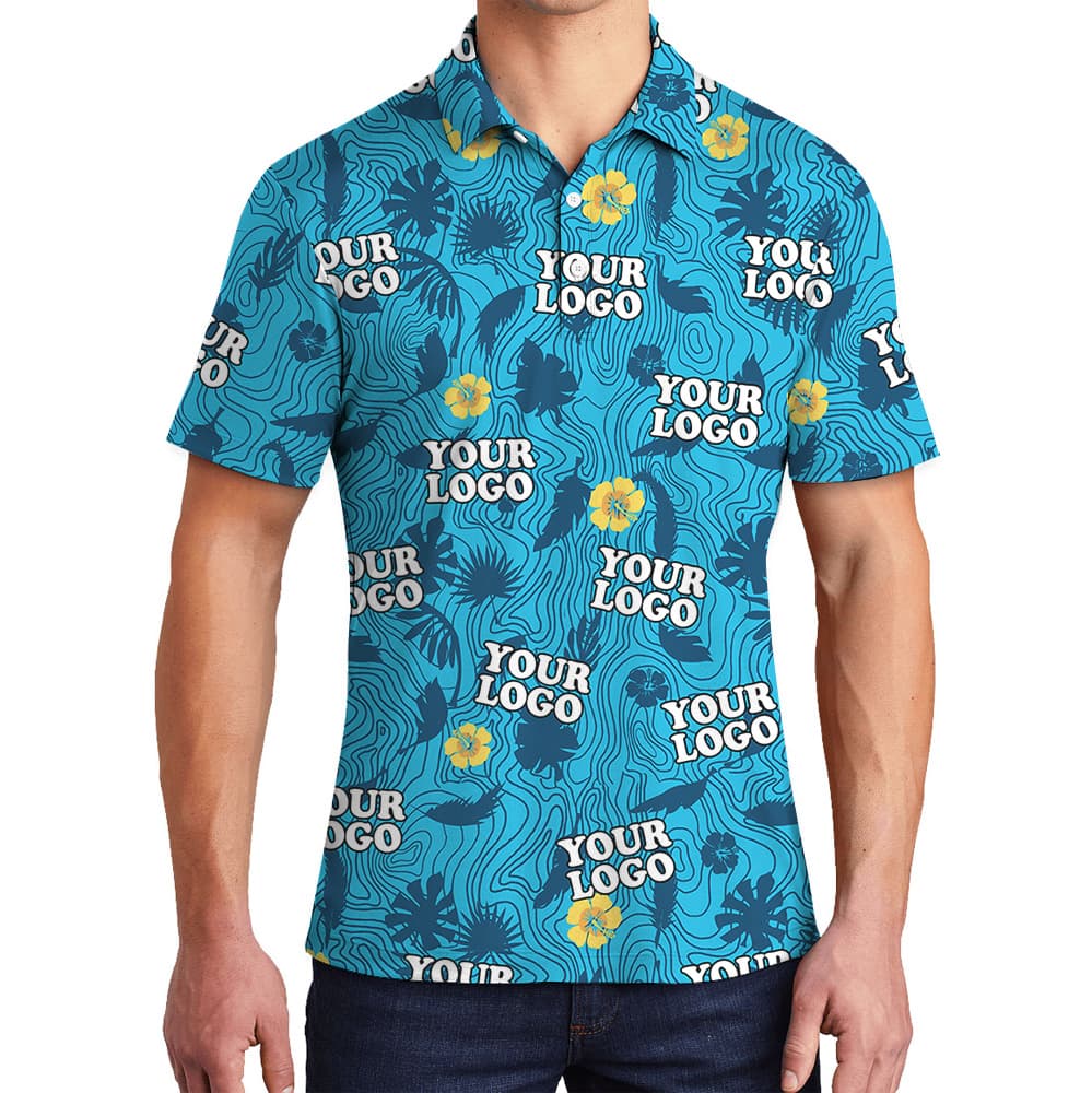 Polo Shirt Hibiscus Wave Line Tropical Print Custom Logo