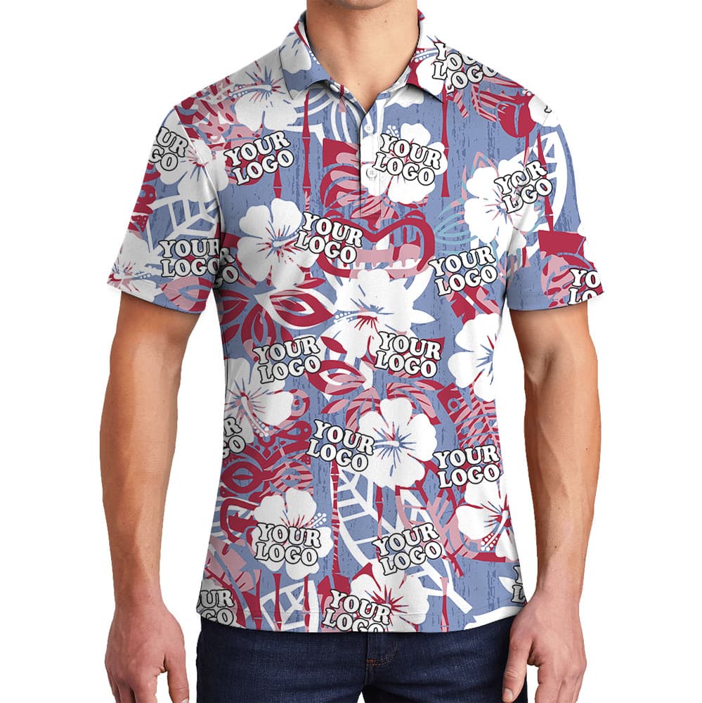 Polo Shirt Tiki Tropical Floral Pattern With Custom Logo